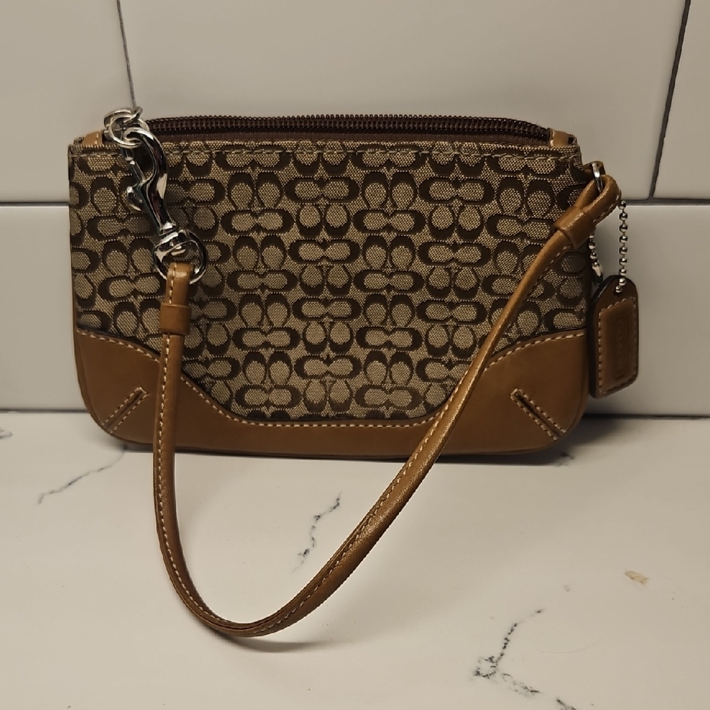 Coach Tan and Brown Signature Wristlet